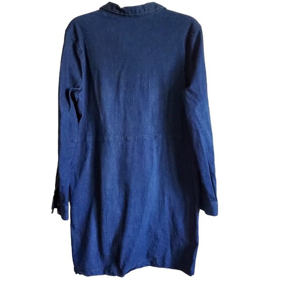 J Jill Denim Jean Dress Western Farmhouse Pockets and Roll Tab Sleeves Medium - Picture 2 of 15